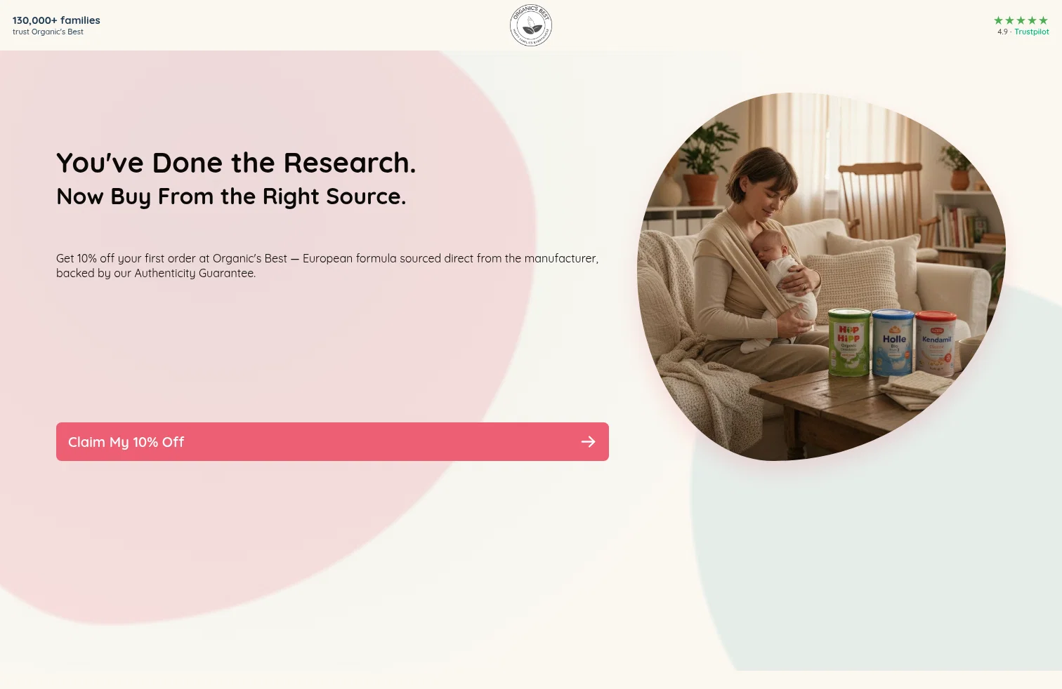 Organic's Best landing page