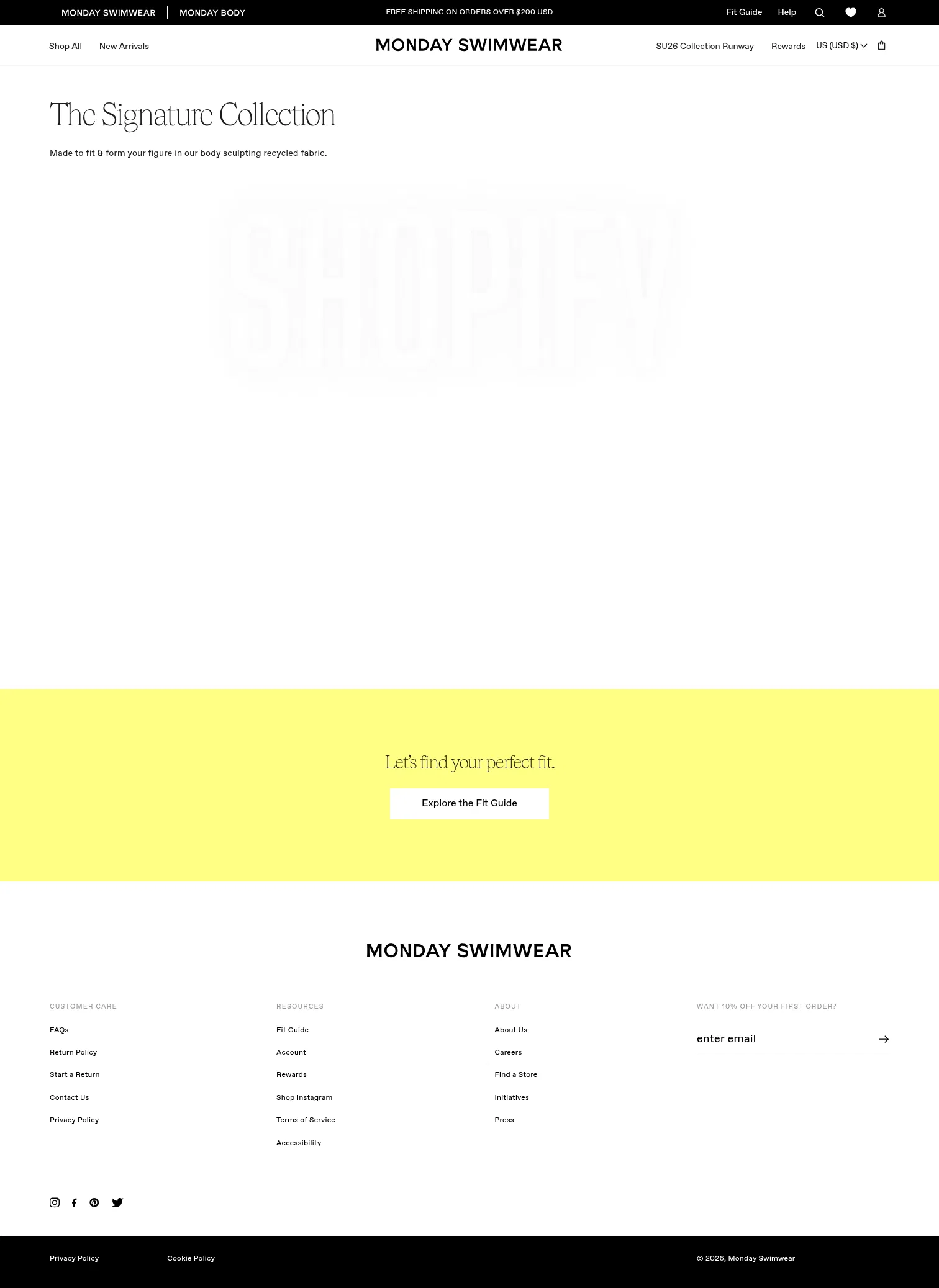 mondayswimwear.com/collections/the-signature-collection on desktop, full screenshot