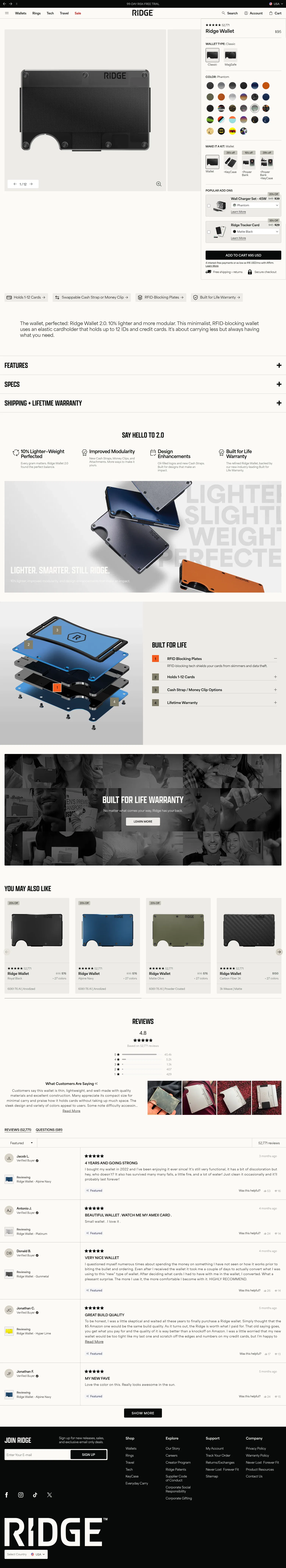 ridge.com/products/phantom on desktop, full screenshot