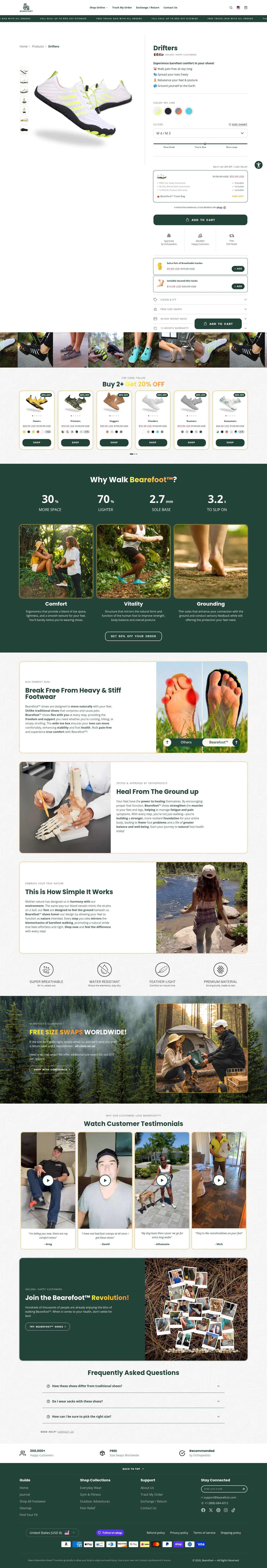 bearefoot.com/products/drifters on desktop, full screenshot