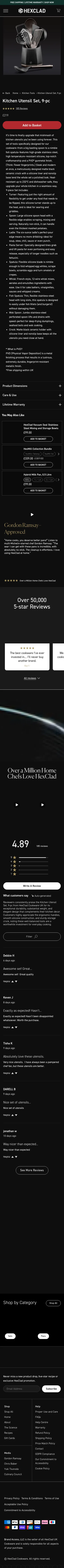 hexclad.co.uk/collections/kitchen-tools/products/kitchen-utensil-set-9-pc on mobile, full screenshot