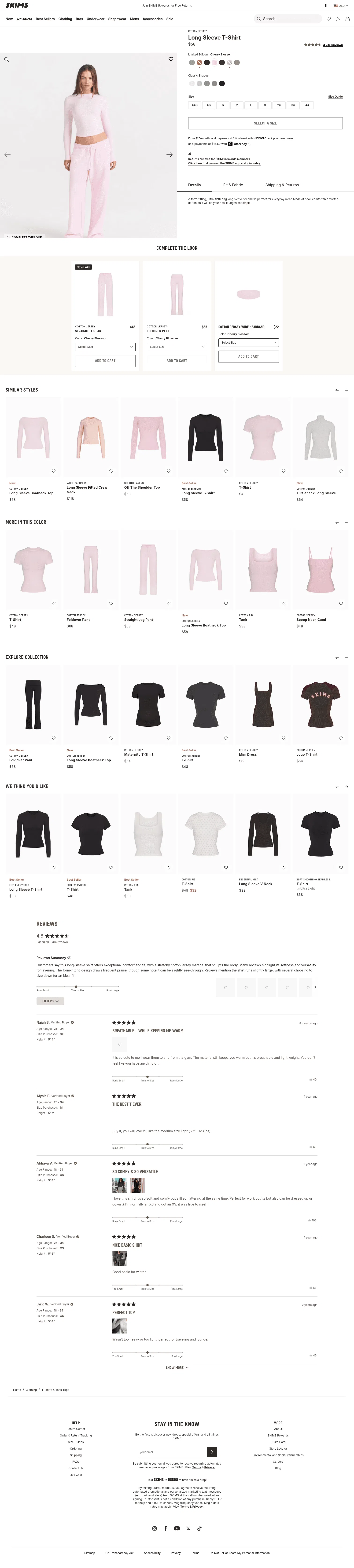 skims.com/products/cotton-jersey-long-sleeve-t-shirt-cherry-blossom on desktop, full screenshot
