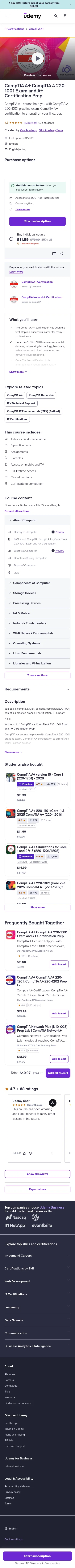udemy.com/comptia-a-comptia-a-220-1001-exam-and-a-certification-prep on mobile