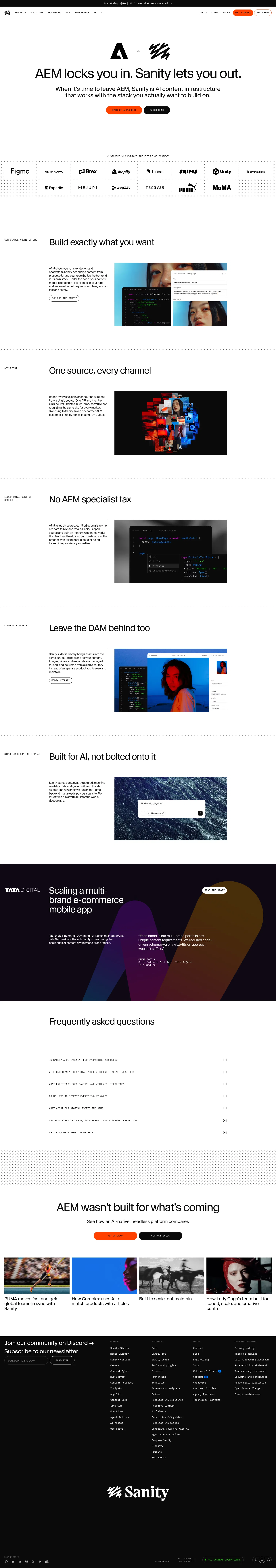 sanity.io/aem-vs-sanity-ha on desktop, full screenshot