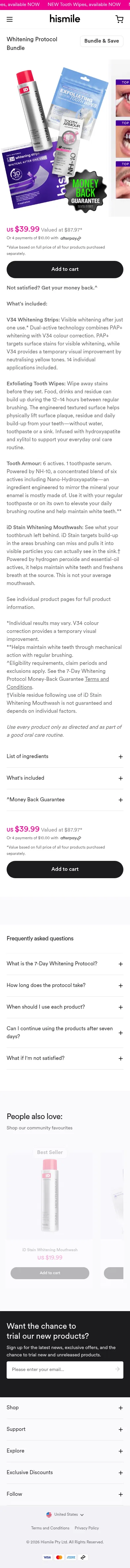 hismileteeth.com/products/whitening-protocol-bundle on mobile, full screenshot