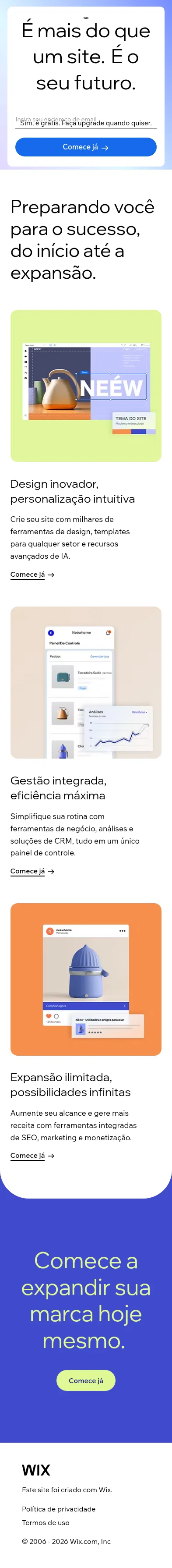 pt.wix.com/lp-pt/website-builder on mobile, full screenshot