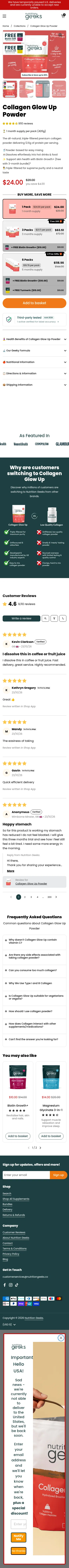 nutritiongeeks.co/products/collagen-glow-up on mobile, full screenshot
