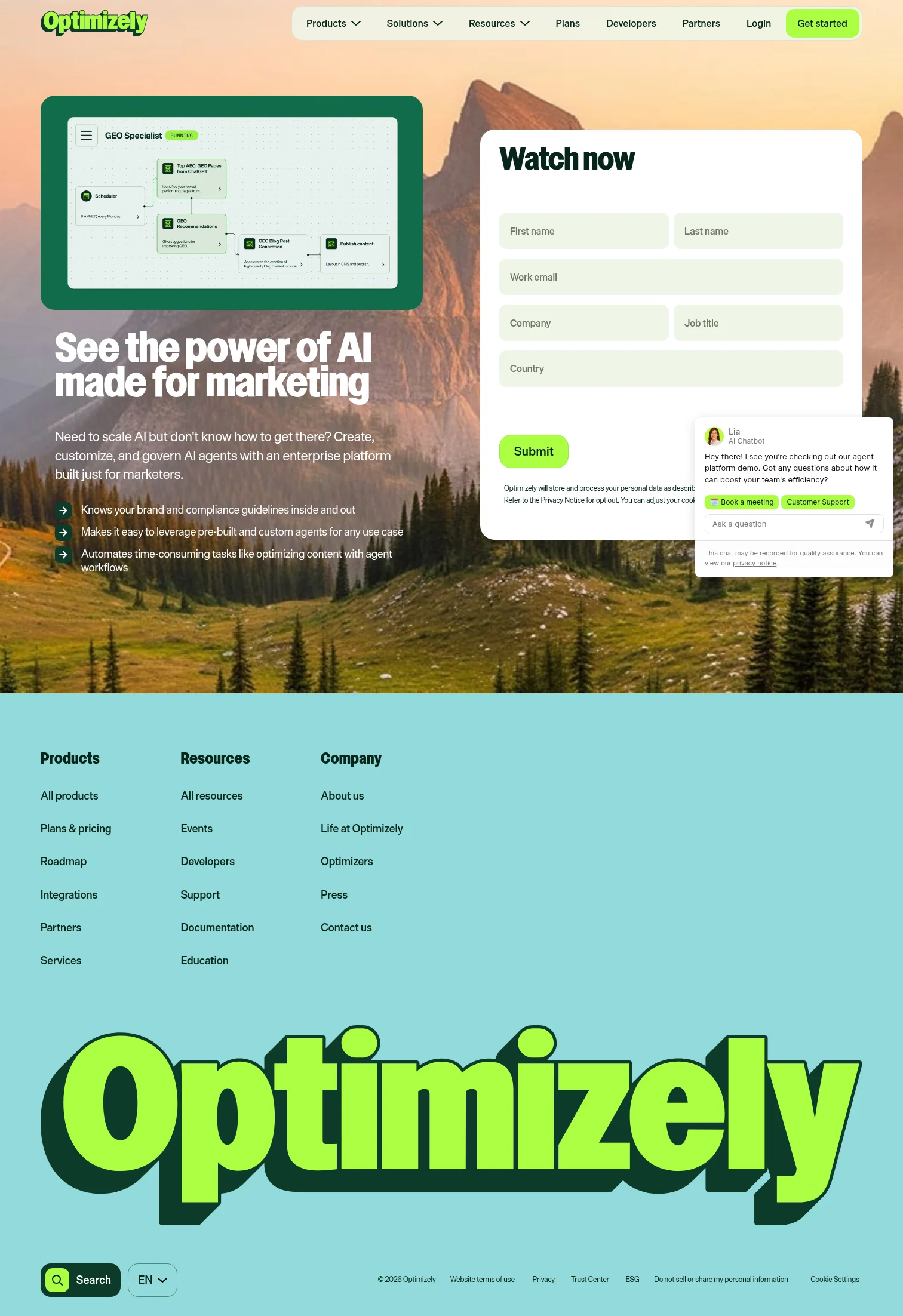 optimizely.com/demos/agent-platform-demo on desktop