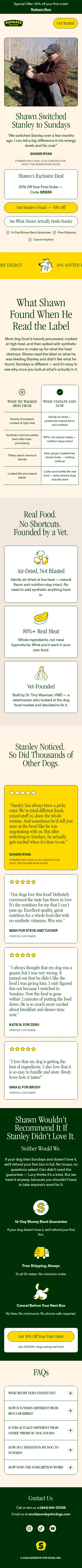 sundaysfordogs.com/fl/lp/srs50 on mobile, full screenshot