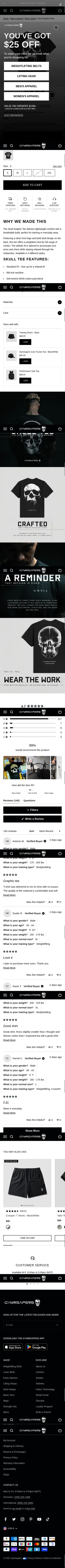 gymreapers.com/products/skull-graphic-tees on mobile, full screenshot