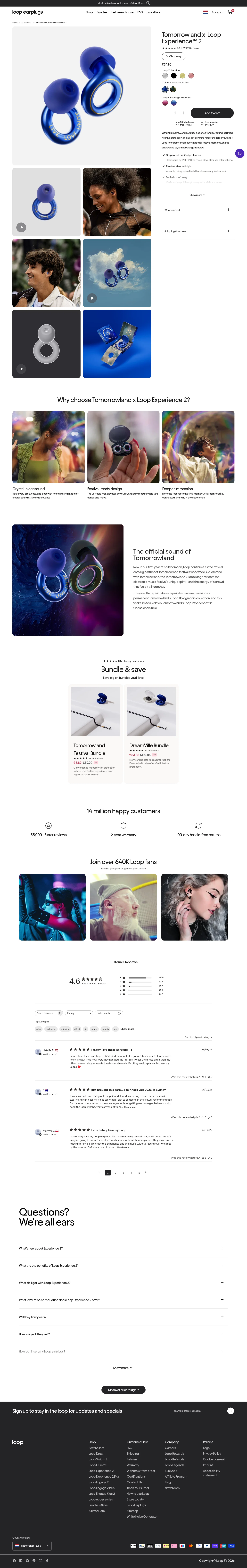 loopearplugs.com/products/experience-2-tomorrowland on desktop