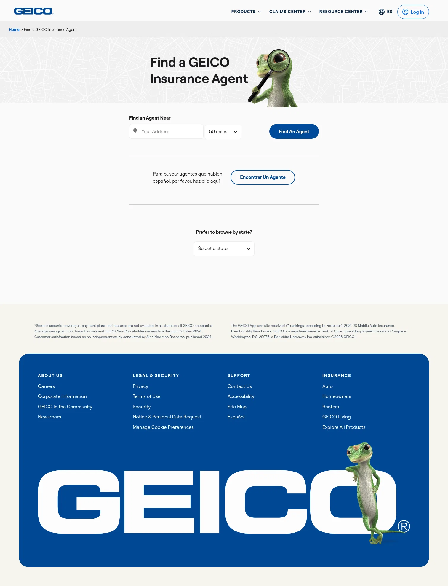 geico.com/insurance-agents on desktop, full screenshot