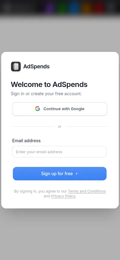 app.adspends.com/landingpages on mobile, full screenshot