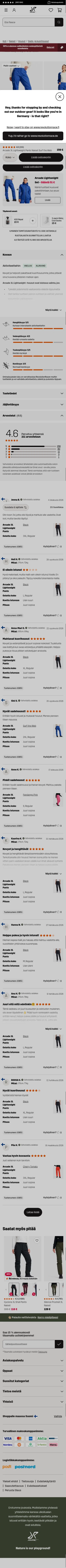 revolutionrace.fi/naiset/housut/kuorihousut/arcade-3l-lightweight-pants-women on mobile