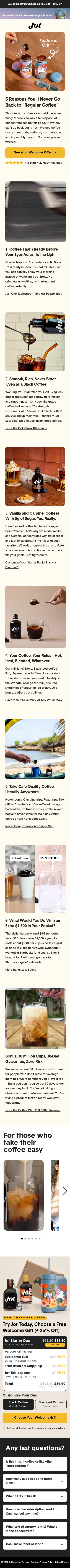 jot.co/pages/coffee-obsession on mobile, full screenshot