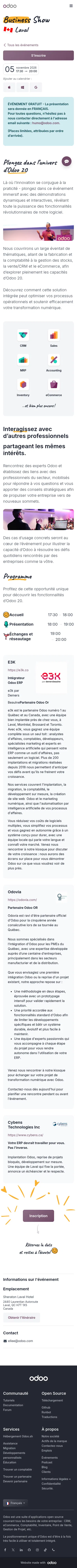 odoo.com/fr_FR/event/laval-business-show-12595/register on mobile, full screenshot