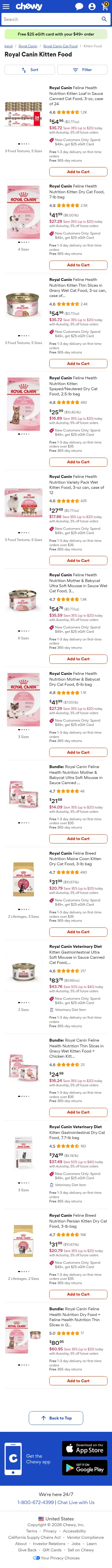 chewy.com/brands/kitten-food-2168838 on mobile, full screenshot