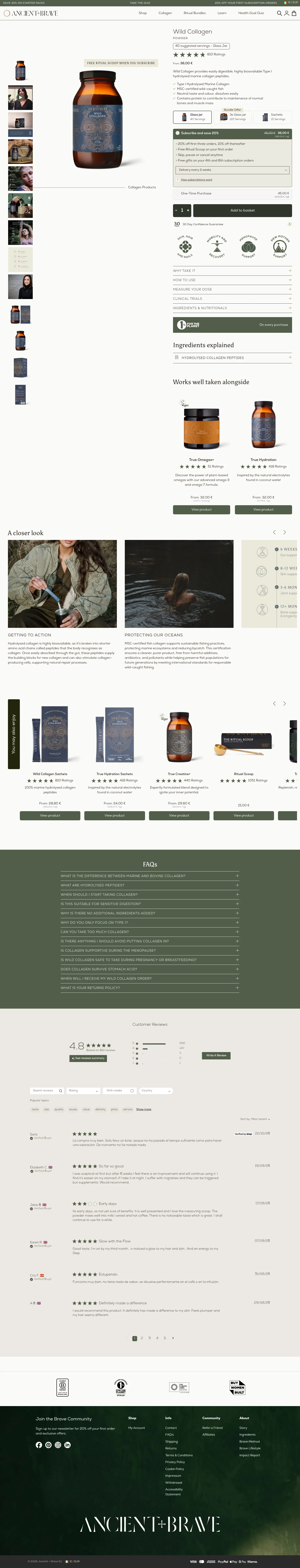 ancientandbrave.eu/products/wild-collagen on desktop, full screenshot