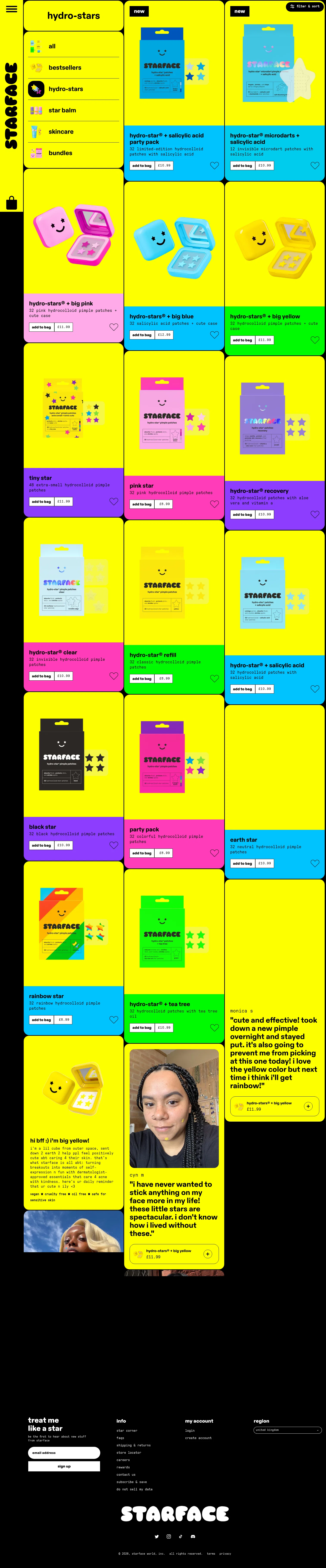 starfaceworld.co.uk/collections/hydro-stars on desktop, full screenshot
