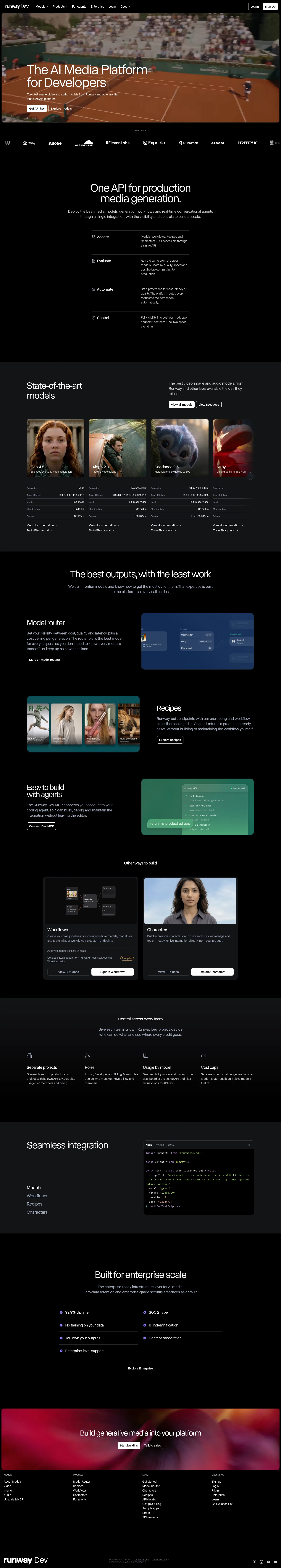 dev.runway.com on desktop, full screenshot