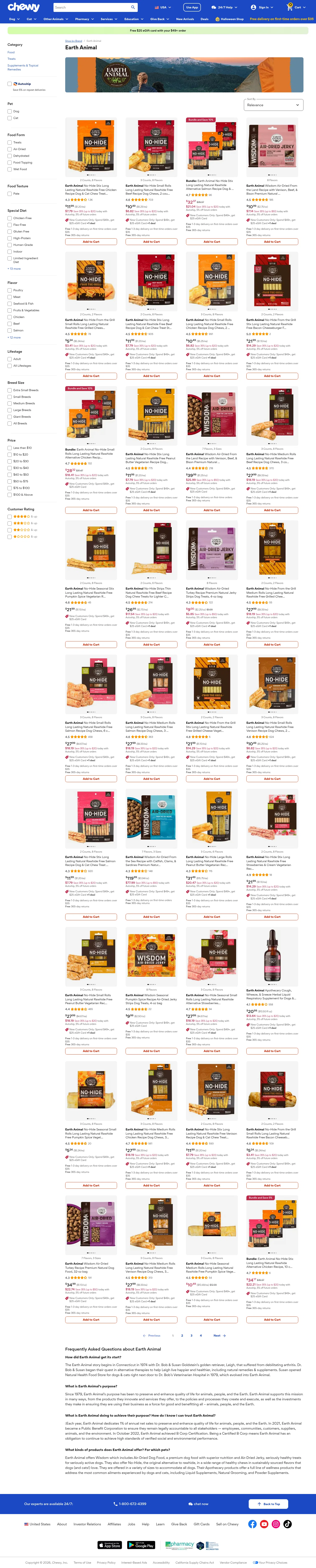 chewy.com/brands/earth-animal-16699 on desktop, full screenshot