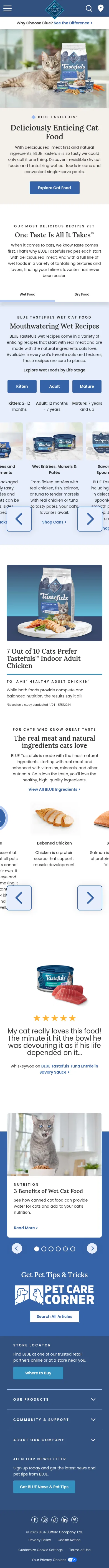 bluebuffalo.com/natural-cat-food/tastefuls on mobile, full screenshot