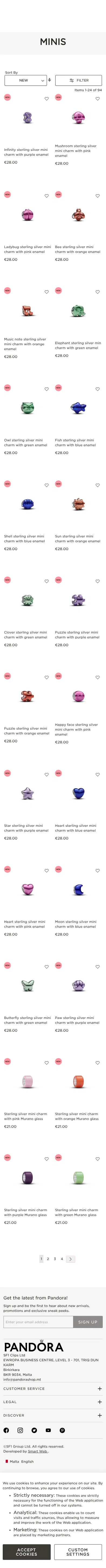 pandorashop.mt/minis on mobile, full screenshot