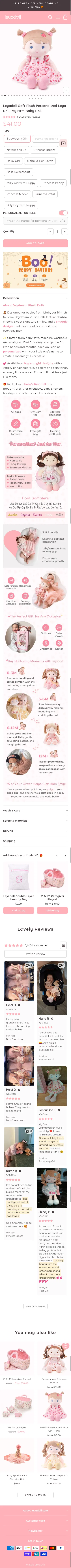 leyadoll.com/products/leyadoll-personalized-doll-collection on mobile, full screenshot