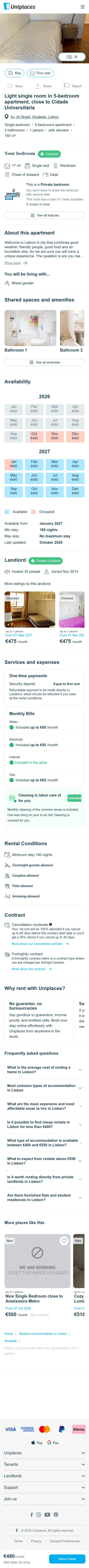 uniplaces.com/accommodation/lisbon/1075 on mobile, full screenshot