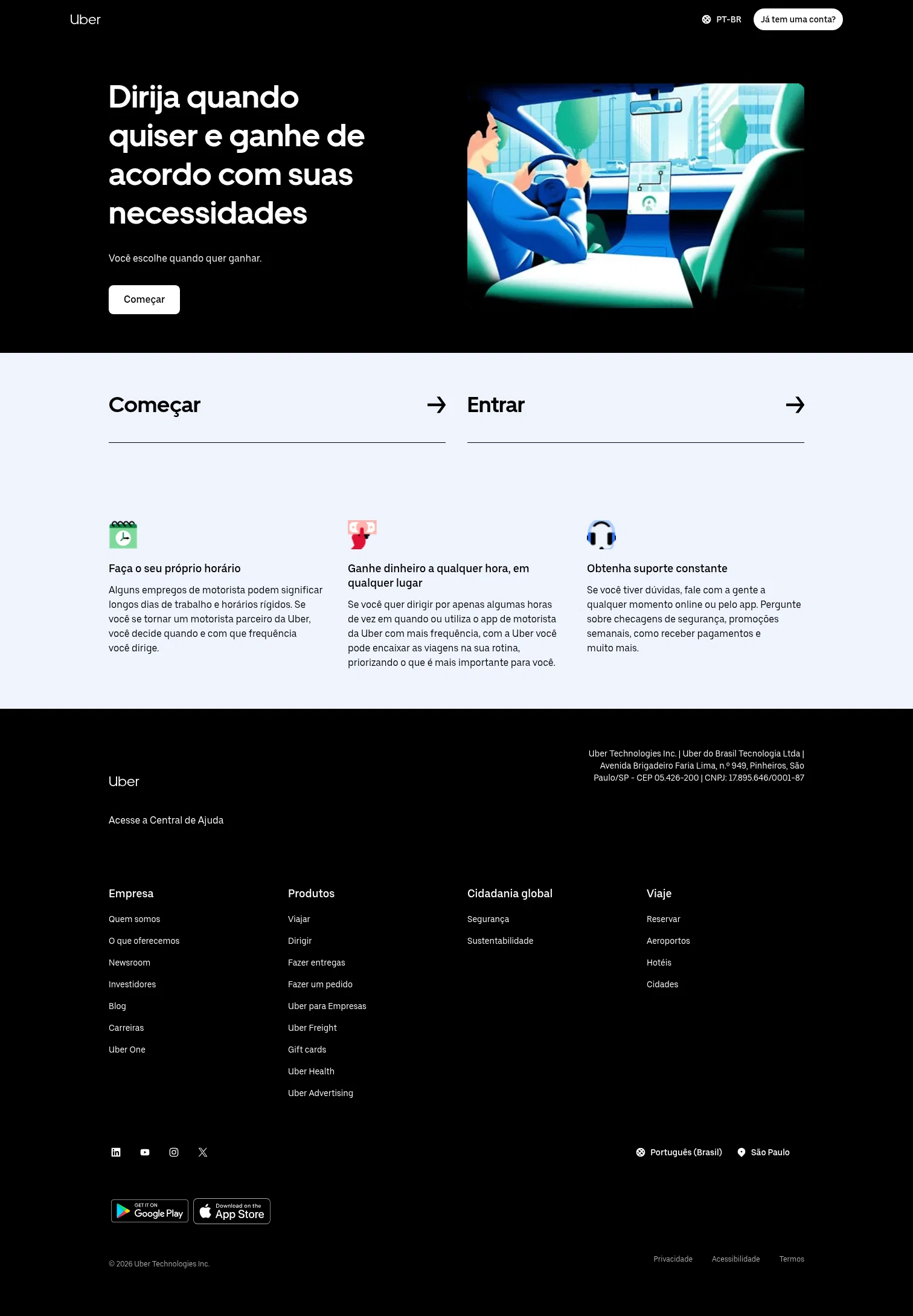 Uber landing page