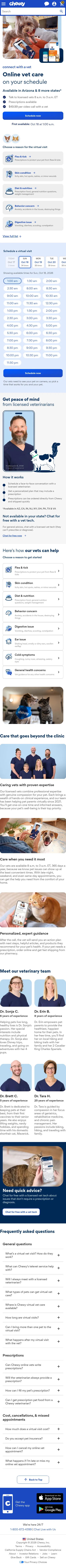 chewy.com/pethealth/connect-with-a-vet/virtual-visit on mobile, full screenshot