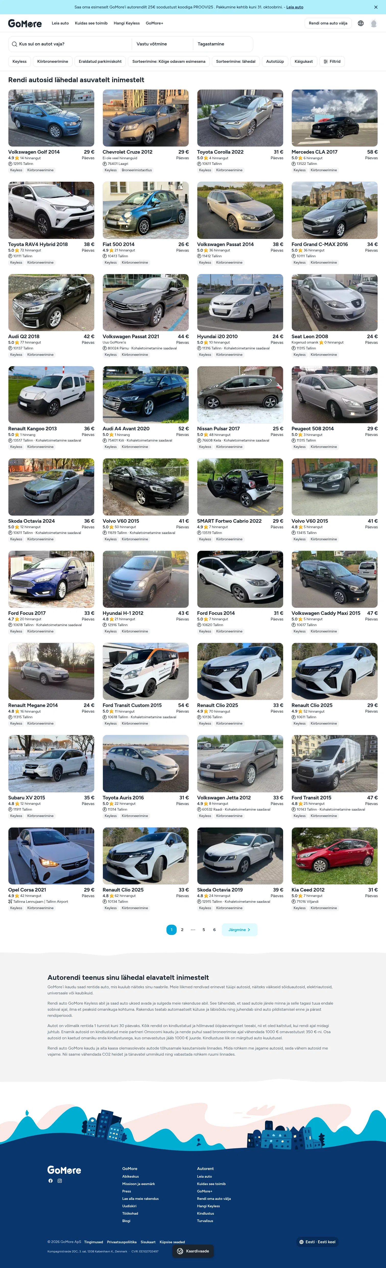 gomore.ee/autorent on desktop, full screenshot
