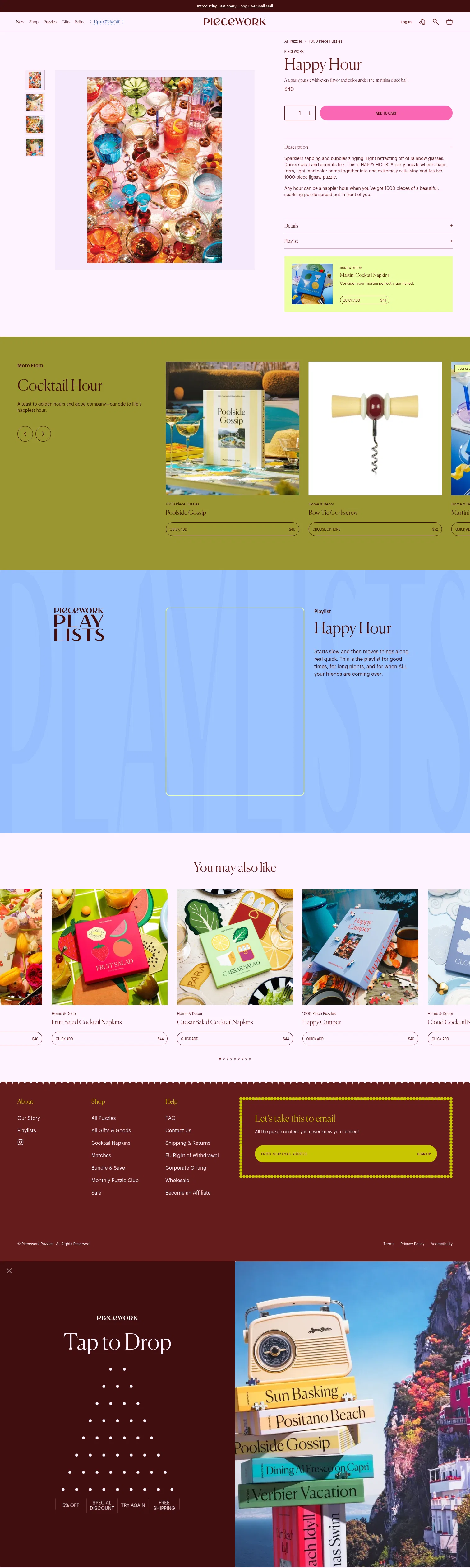 pieceworkpuzzles.com/products/happy-hour on desktop, full screenshot