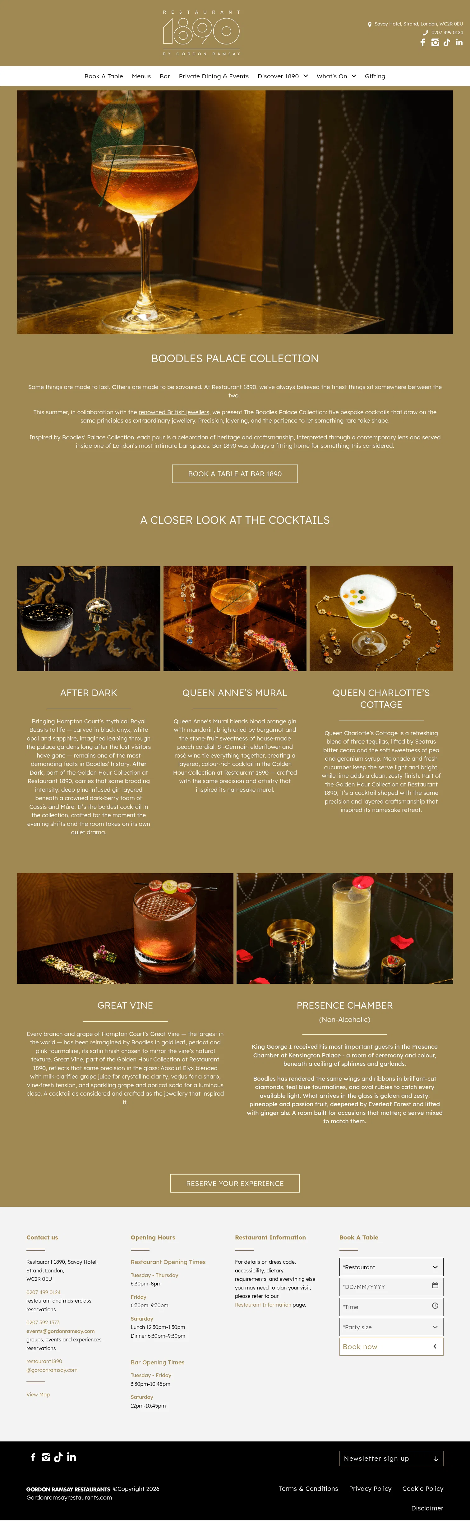gordonramsayrestaurants.com/restaurant-1890/whats-on/boodles-at-restaurant-1890 on desktop, full screenshot