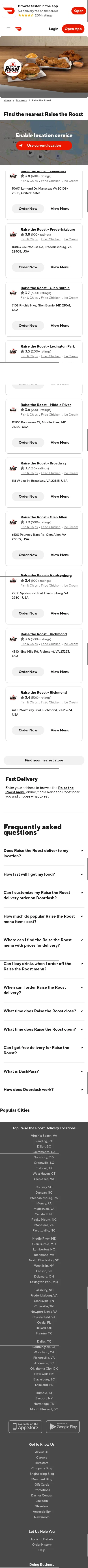 doordash.com/business/Raise-the-Roost-724685 on mobile, full screenshot