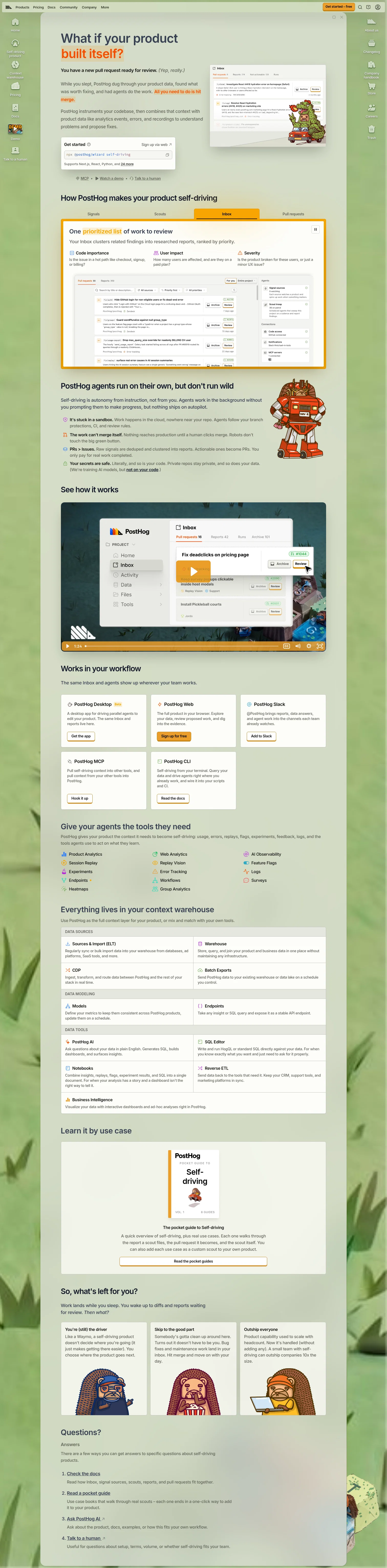 PostHog landing page