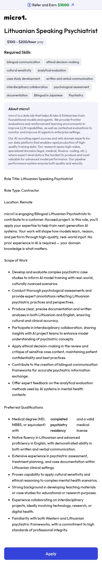 jobs.micro1.ai/post/386270dc-1c21-4207-96f5-4b9302ebcda4 on mobile, full screenshot