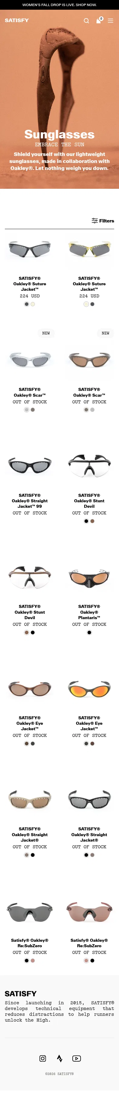 satisfyrunning.com/collections/sunglasses on mobile, full screenshot