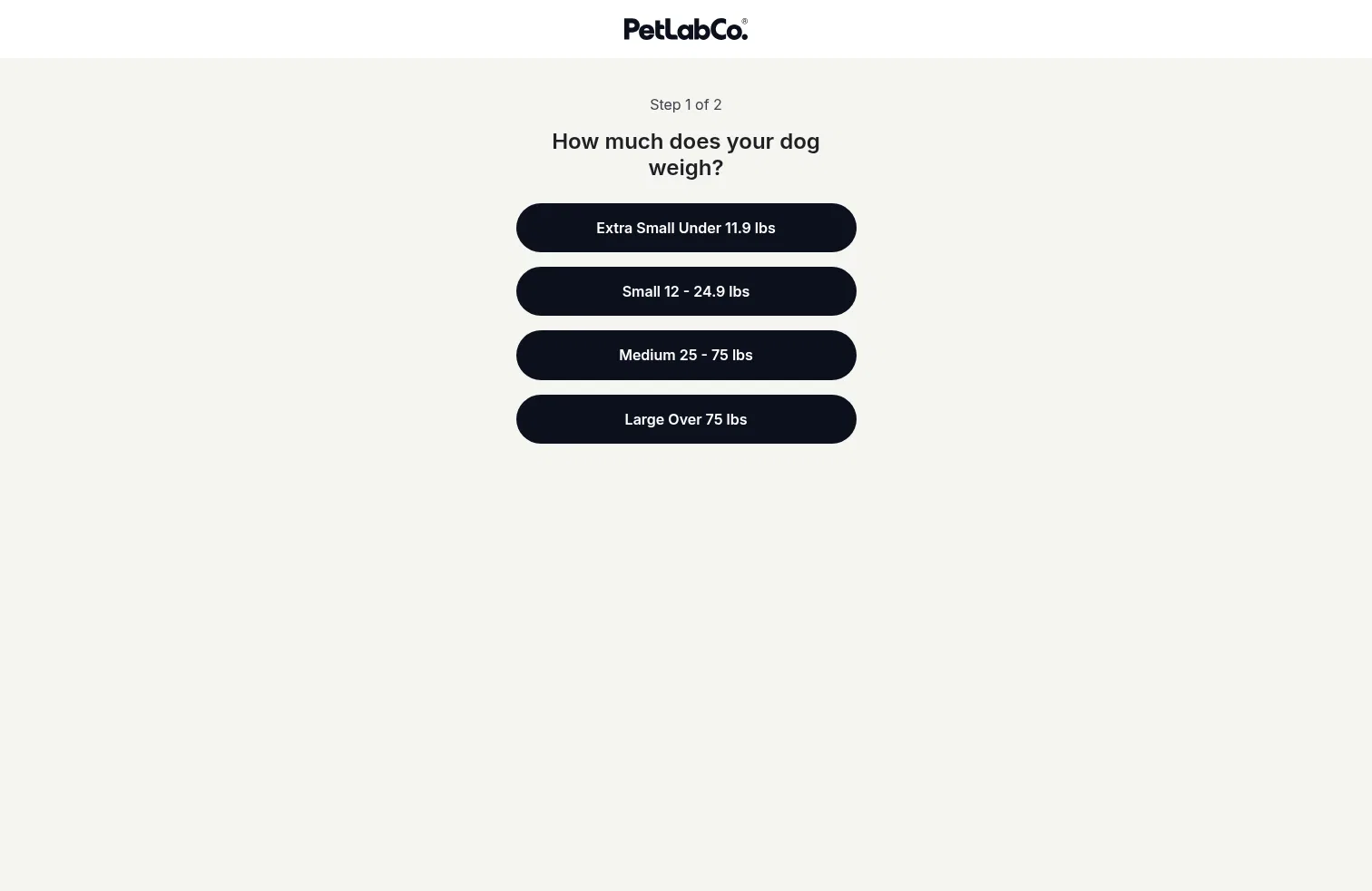 offers.thepetlabco.com/probright-advanced/quiz/twostep_step1_offer on desktop, full screenshot