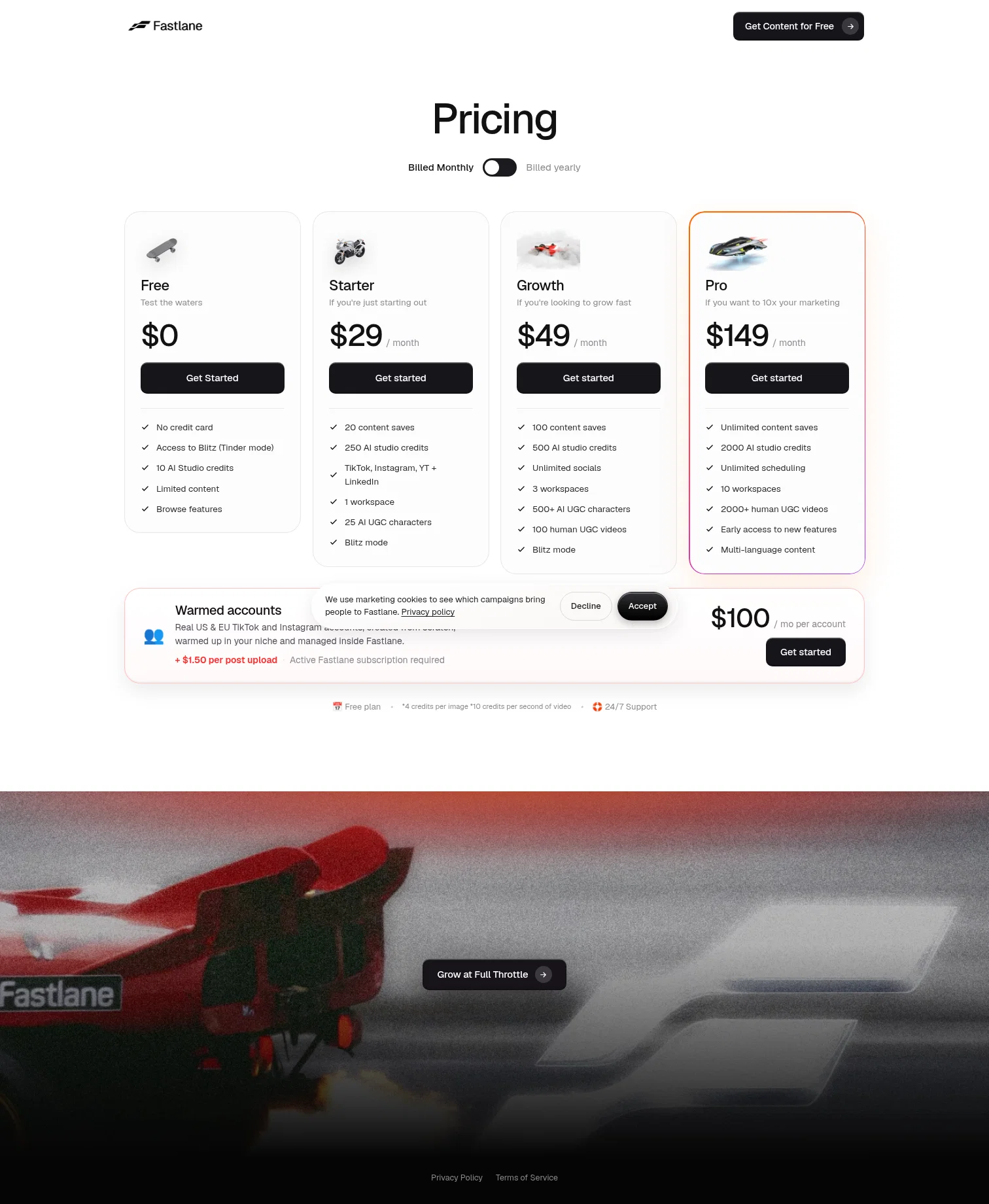 usefastlane.ai/lp/pricing on desktop