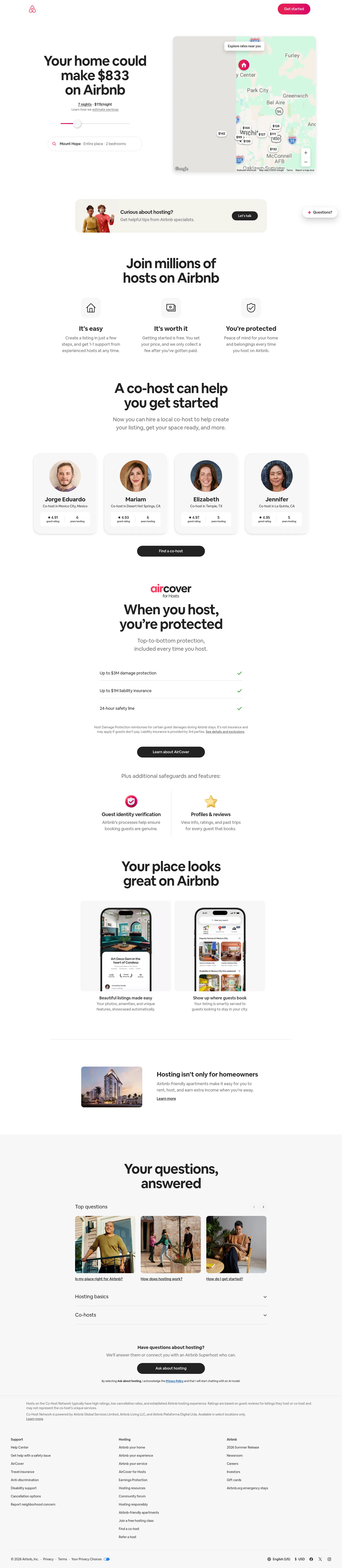 airbnb.com/host/homes on desktop, full screenshot