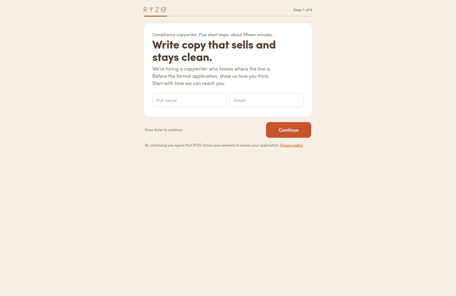 hire.ryzesuperfoods.com/compliance-copywriter on desktop, full screenshot