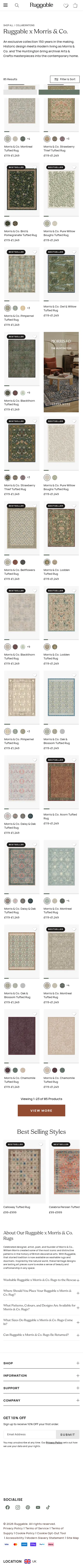 ruggable.co.uk/collections/morris-and-co on mobile, full screenshot