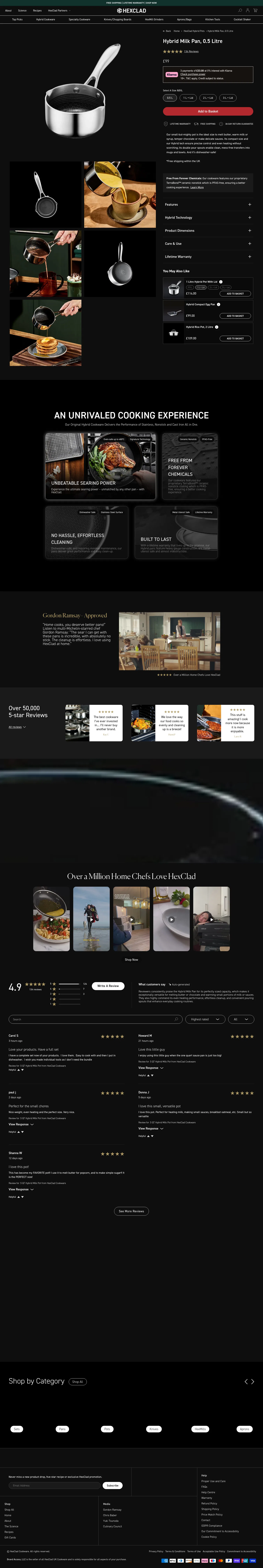hexclad.co.uk/products/hybrid-milk-pan-0-5-litre on desktop, full screenshot