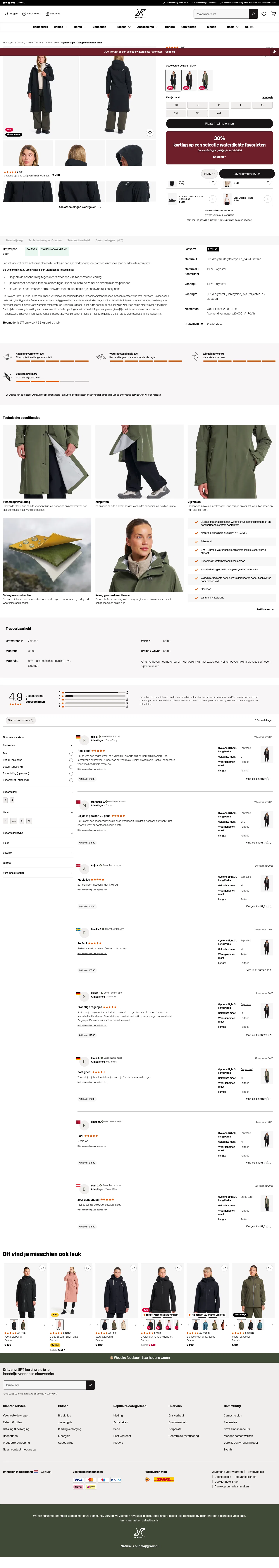 revolutionrace.nl/dames/jassen/shelljassen/cyclone-light-3l-long-parka-women on desktop, full screenshot