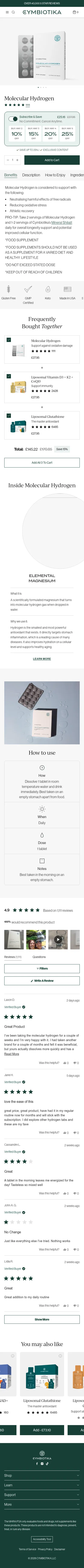 cymbiotika.co.uk/products/molecular-hydrogen on mobile, full screenshot