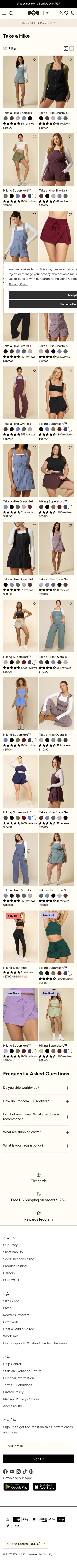 popflexactive.com/collections/take-a-hike-overalls on mobile, full screenshot