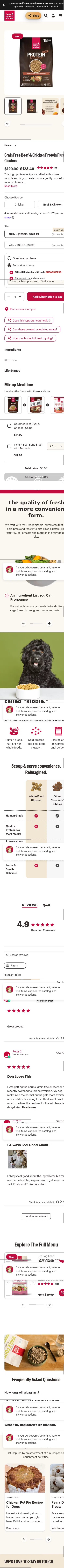 thehonestkitchen.com/products/grain-free-beef-chicken-whole-food-protein-plus-clusters-dry-dog-food on mobile, full screenshot