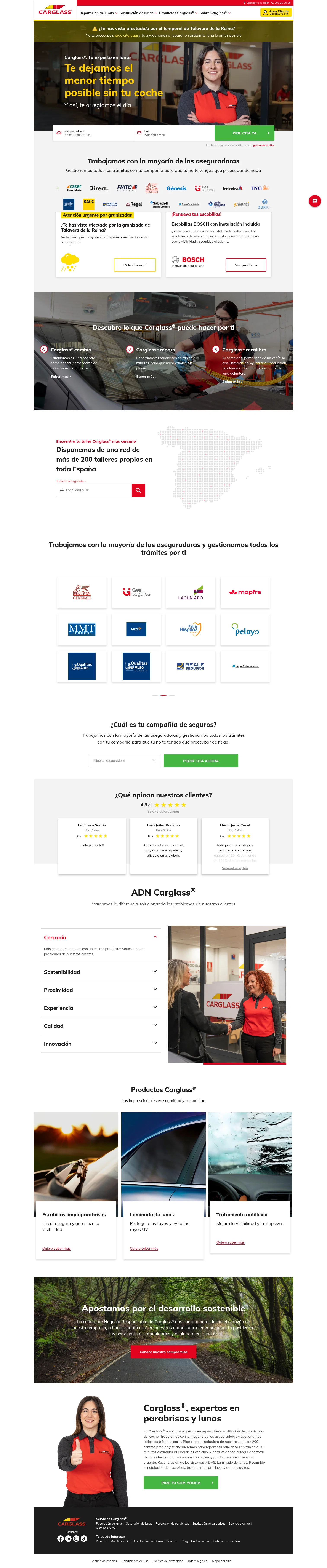 Carglass landing page