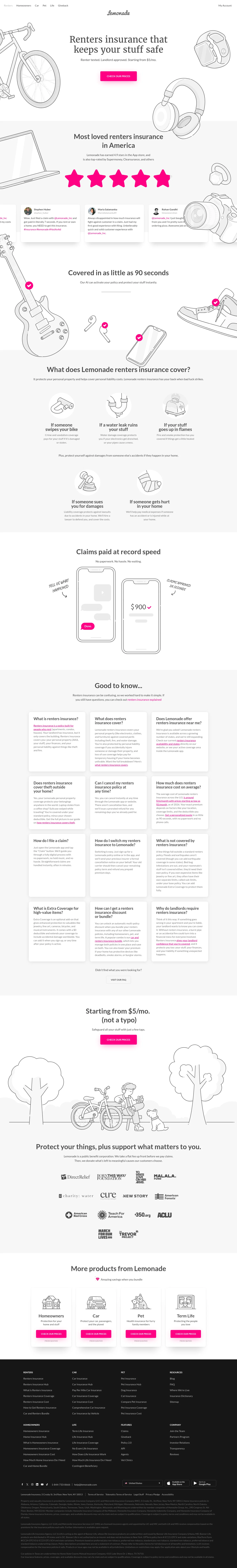 Lemonade, Inc. landing page